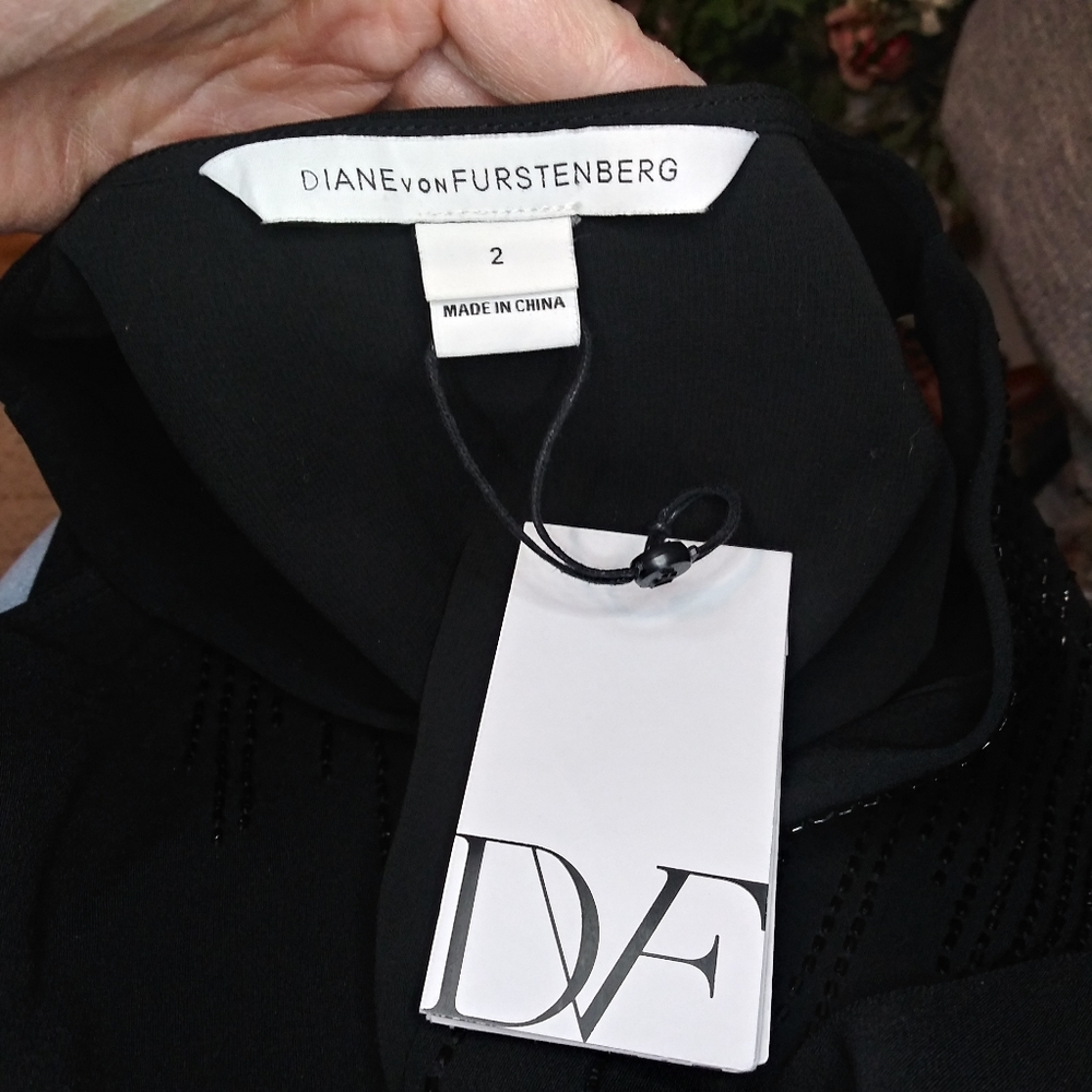 Diane Von Furstenberg Bella Black Sparkly Beaded, Surplice Bodice Cocktail Dress - Picture 11 of 16